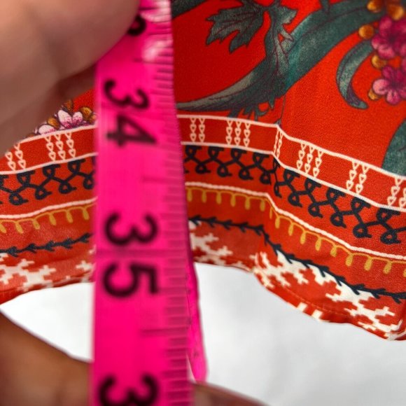 Flying Tomato Burnt Orange Floral Summer dress Size M Mock Neck Bubble Sleeve - Picture 6 of 6